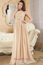 Halter Brush Prom Gown Champagne Ruch