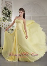 Light Yellow Brush Ruch Teenager Prom Dress