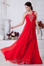Red Prom Evening Dress Beading One Shoulder
