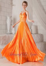 Orange Red Pleat Prom Dress Spaghetti Straps V-neck