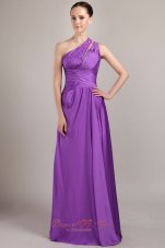 Purple One Shoulder Beading Prom Pageant Dress Two Straps