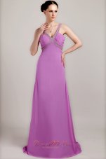 Lavender Sheath V-neck Dress for Prom Brush Beading
