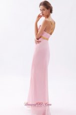 Baby Pink Cross Back Sheath Straps Prom Dress Sequins
