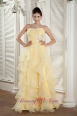 Prom Evening Dress Empire Ruffles Beading Organza
