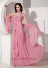 Pink One Shoulder Prom Dress with Beadings