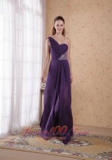 One Shoulder Purple Chiffon Prom Dress Beading