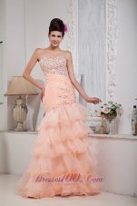 Asymmetrical Mermaid Prom Dress Organza Beading Floor-length