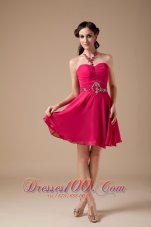 Hot Pink Empire Beading Mini Cocktail Dress