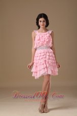 Piece Ruffles Scoop Mini Beading Prom Dress A-line