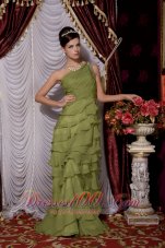 Olive Green Empire Tiers Brush Prom / Evening Dress
