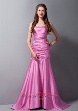 Mermaid Rose Pink Strapless Brush Ruch Prom Dress