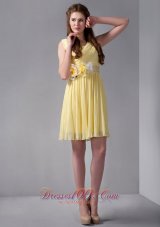 Hand Flowers Yellow Empire Ruched Straps Prom Gown