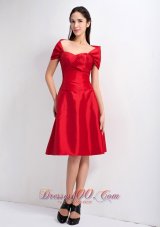 Wrap Red A-line Knee-legnth Bridesmaid Dress