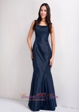 Mermaid Navy Blue Scoop Bridesmaid Dress Ruch