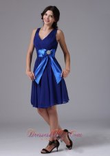 Straps V Neck Peacock Blue Prom Dress With Bowknot