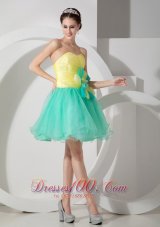 Apple Green and Yellow A-line Flowers Prom Graduation Dress