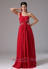 Ruch Beading Wine Red One Shoulder Prom Dress