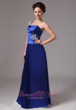 Royal Blue Beaded One Shoulder Evening Dress Ruched