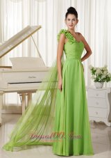 Watteau Train One Shoulder Lime Green Prom Dress