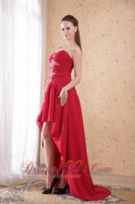 High-low Wine Red Beading Prom Dress Sweetheart