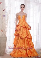 Straps Taffeta Orange Prom Dress Beading Pick-ups