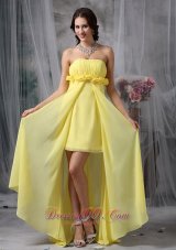 Sheath High-low Yellow Hand Made Flower Prom Dress