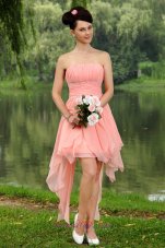 Light Pink Ruffled Mini-length Beaded Homecoming Dress