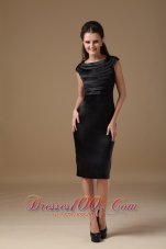 Layered Scoop Knee-length Satin Little Black Dress