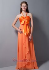 Orange Halter Ruch Bridesmaid Dress Taffeta and Chiffon