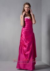 Hot Pink Column Taffeta Strapless Appliques Bridesmaid Dress