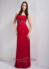 Wine Red Prom Dress Strapless Chiffon Beaded Appliques