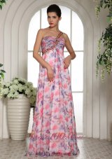 Printing One Shoulder Chiffon Celebrity Prom Gown