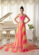 Ombre Color Chiffon Beaded One Shoulder Prom Maxi Dress