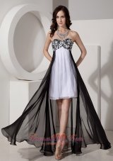 Black and White Beaded High-low Prom Dress with Appliques