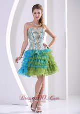 Multi-color Prom Party Dress Ruched Layered Beaded Print