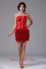 Red Ruched Beading Cocktail Dress Mini-length Taffeta