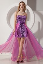 Righteous Purple and Pink Column Strapless Prom Party Dress High-low