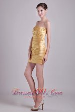Gold Column Strapless Short Taffeta Ruch Cocktail Dress