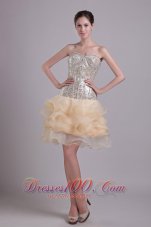 Prom Nightclub Gown Champagne Short Organza and Sequins