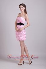 Pink Mini-length Taffeta Sash and Ruch Homecoming Dress
