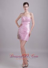 Baby Pink Leopard Strapless Knee-length Ruffles Prom Party Dress