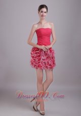 Red Homecoming Nightclub Dress Mini-length Chiffon and Organza Ruch
