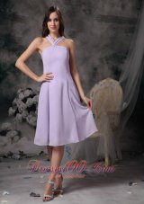 Cross Straps Lilac V-neck Chiffon Prom Dama Dresses