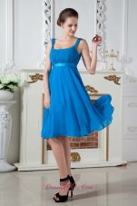 Sky Blue Straps Knee-length Chiffon Prom Dama Dresses