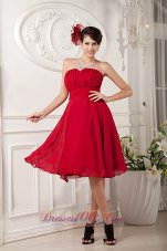 Red A-line Knee-length Chiffon Bridesmaid Dama Dresses