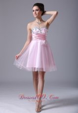 Baby Pink Bow Sash Prom Graduation Dress Tulle Beading Pleated