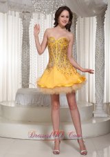 Beading Yellow Tulle Layered Cocktail Holiday Dress for Party