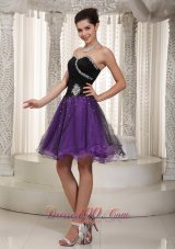 Beading Strapless Short Prom Dress Black and Purple