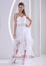 Ruffles White Prom Homecoming Dress with Beading