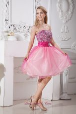 Pink Strapless Short Prom Homecoming Dress Taffeta and Organza Beading